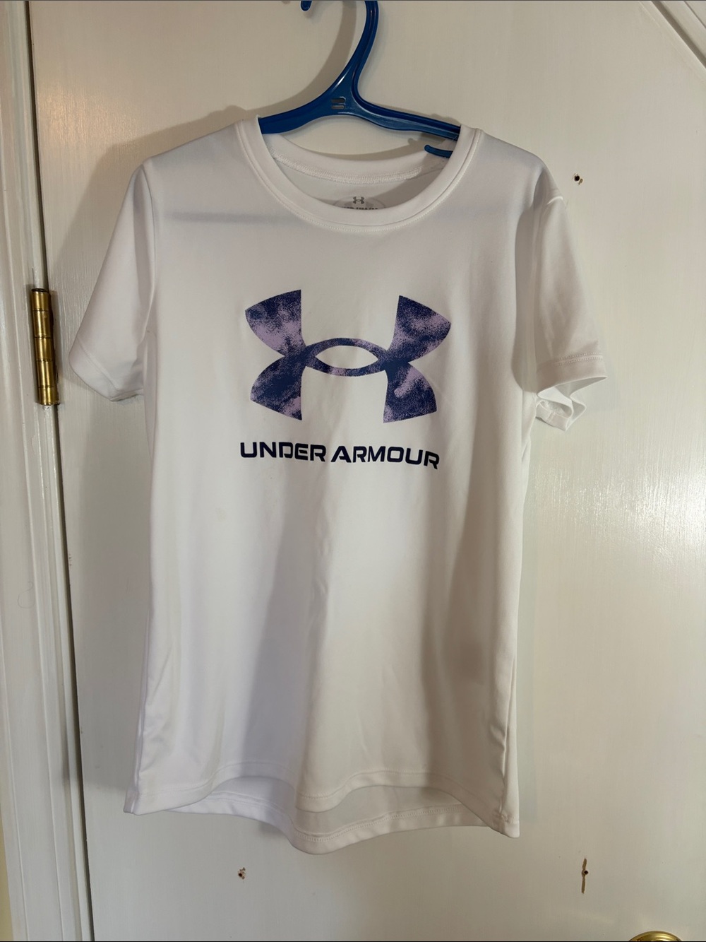 Under Armour White Short Sleeve Tee with Purple Logo